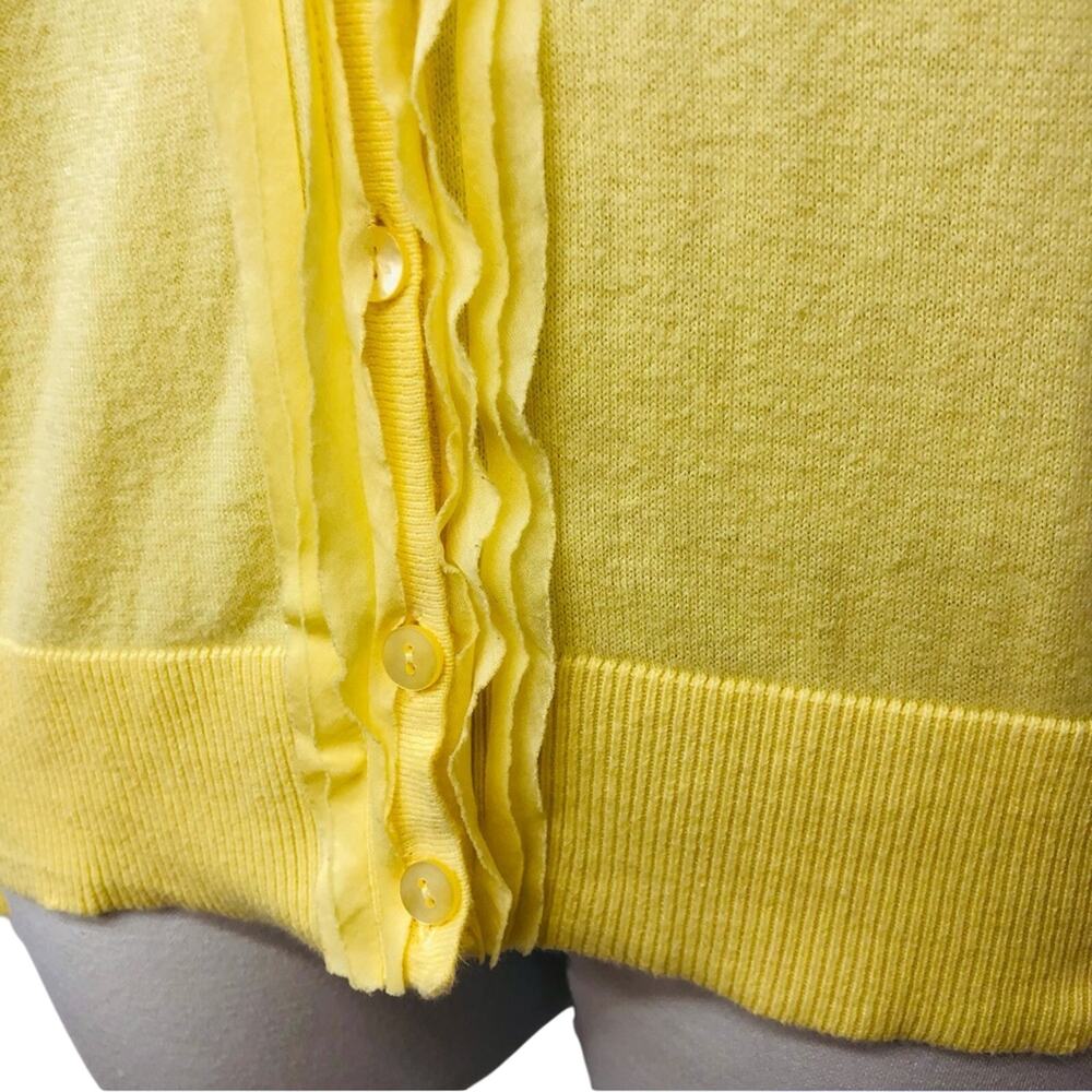 Ann Taylor Loft Light Yellow Lightweight Cardigan Stylish Ruffled V Neckline - Picture 5 of 16